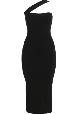 Black Ivone Asymmetrical Midi Dress