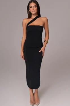Black Ivone Asymmetrical Midi Dress