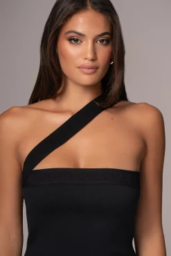 Black Ivone Asymmetrical Midi Dress