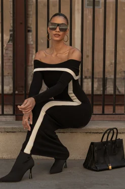 Black Janet Off Shoulder Maxi Dress