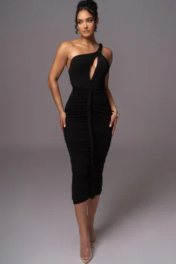 Black Jess Ruched Midi Dress