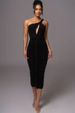 Black Jess Ruched Midi Dress