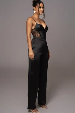 Black Joana Cutout Satin Trousers