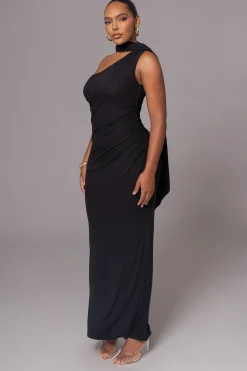 Black Kianna Drape Maxi Dress