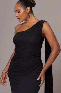 Black Kianna Drape Maxi Dress