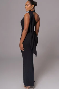 Black Kianna Drape Maxi Dress