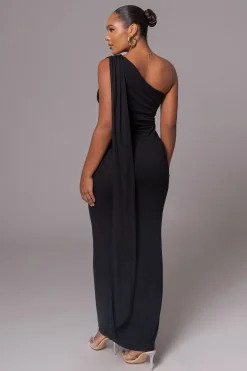 Black Kianna Drape Maxi Dress