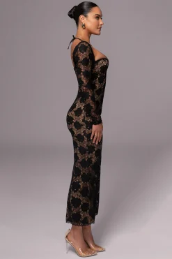 Black Lace Sweetheart Maxi Dress