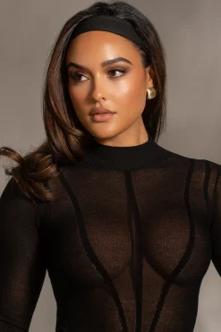 Black Lori Sheer Knit Bodysuit