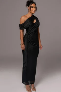 Black Metallic Celestina Draped Maxi Dress