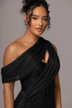 Black Metallic Celestina Draped Maxi Dress