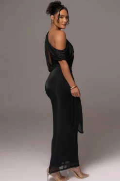 Black Metallic Celestina Draped Maxi Dress