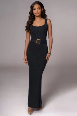Black Moonrise Ribbed Maxi Dress