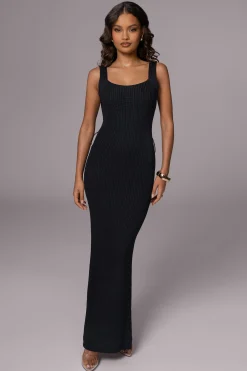 Black Moonrise Ribbed Maxi Dress