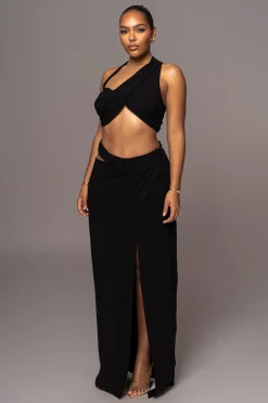 Black New Age Two Piece Skirt Set