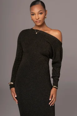 Black Night Shimmers Asymmetrical Maxi Dress
