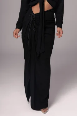 Black Noelia Linen Slit Skirt