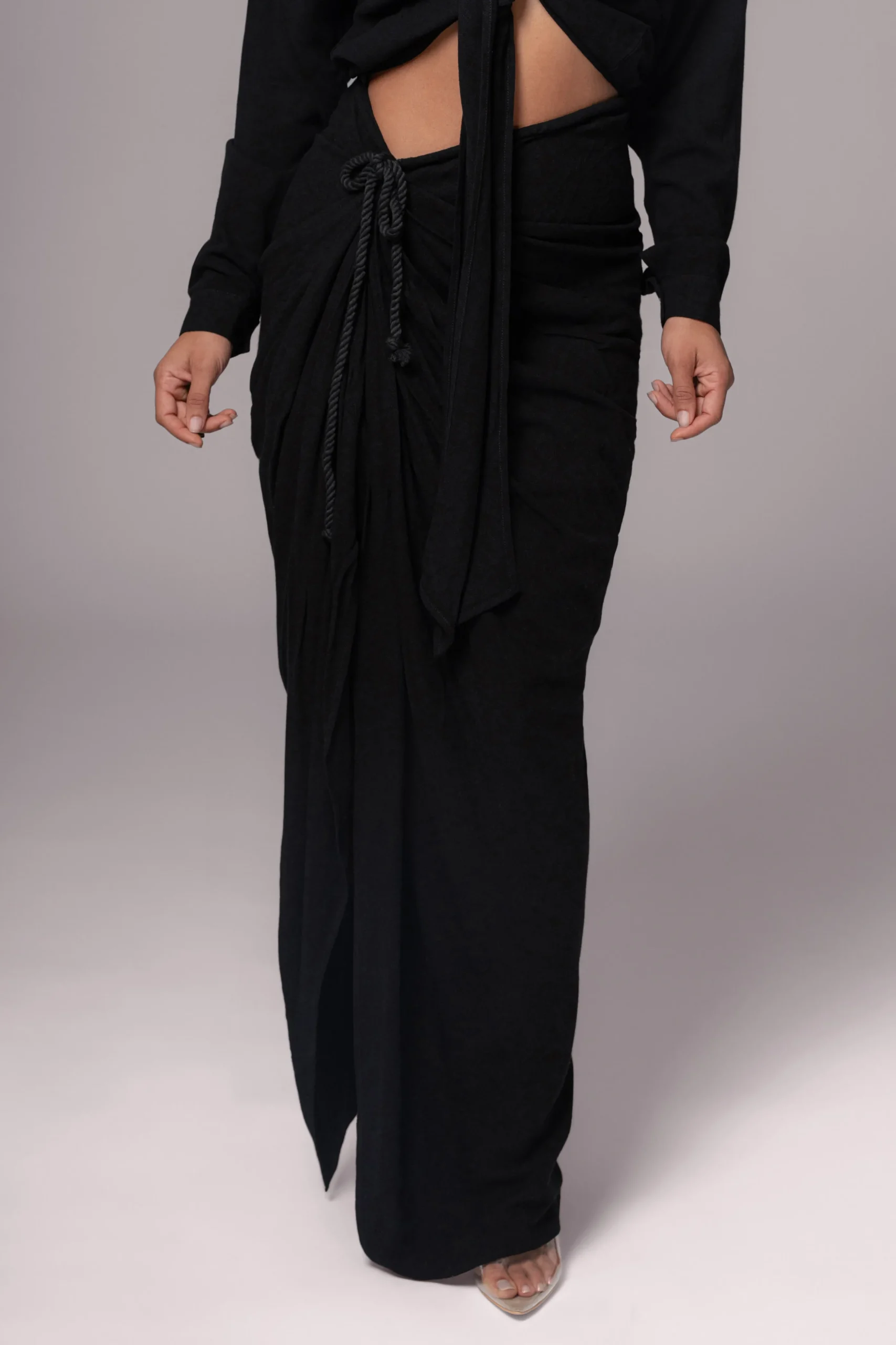 Black Noelia Linen Slit Skirt