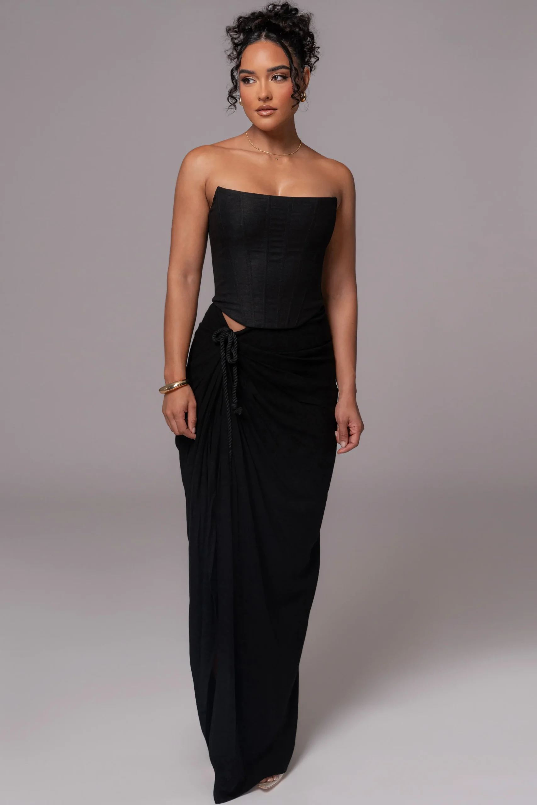 Black Noelia Linen Slit Skirt