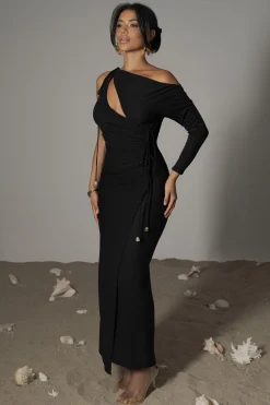 Black Odelia Crinkled Maxi Dress
