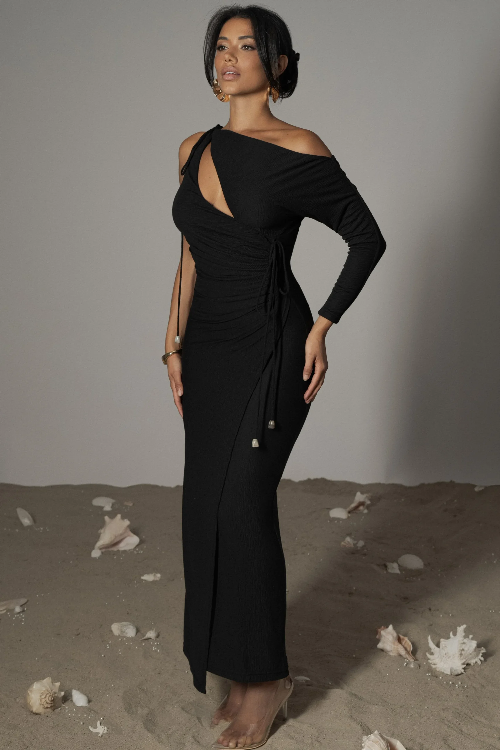 Black Odelia Crinkled Maxi Dress