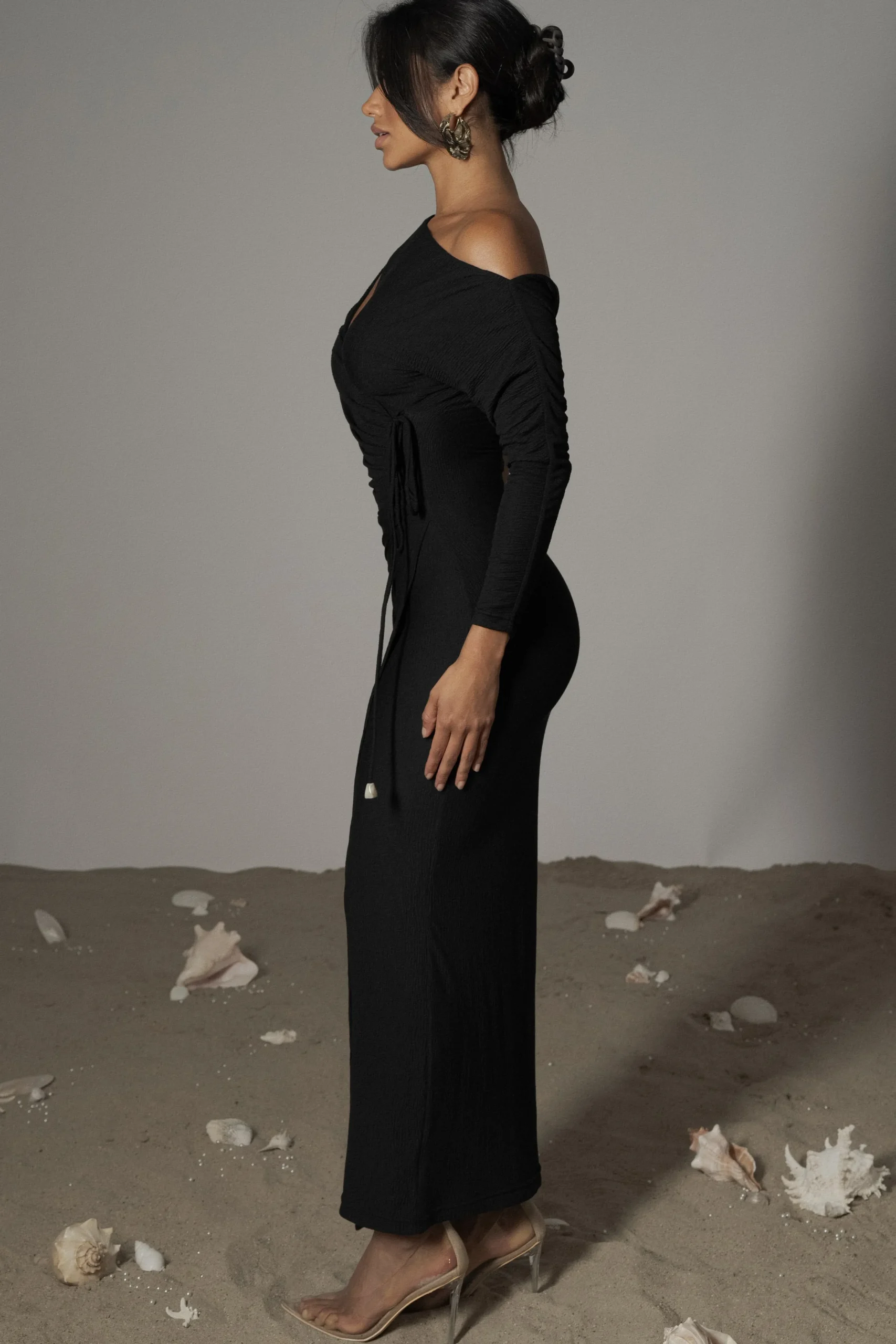 Black Odelia Crinkled Maxi Dress