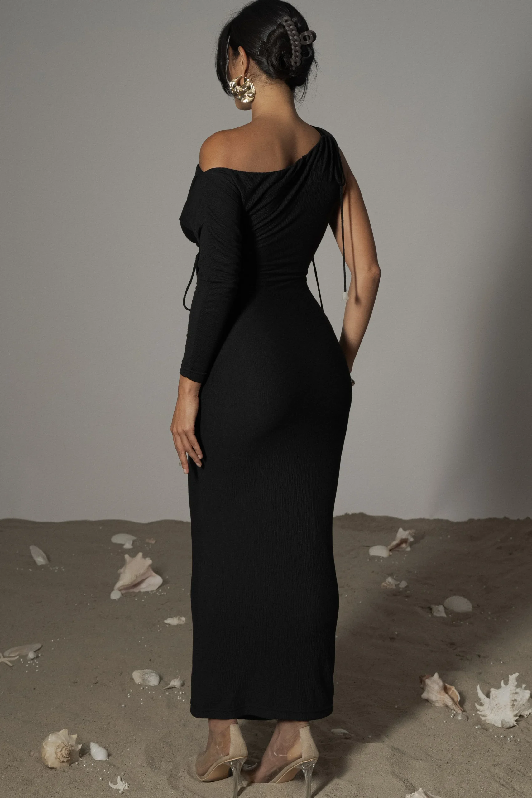 Black Odelia Crinkled Maxi Dress