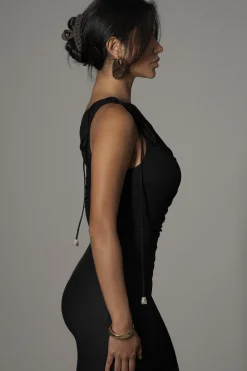 Black Odelia Crinkled Maxi Dress