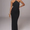 Black Overseas Halter Maxi Dress