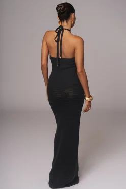 Black Overseas Halter Maxi Dress