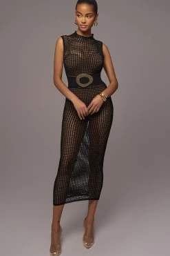 Black Pacific Tides Crochet Maxi Dress