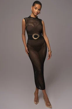 Black Pacific Tides Crochet Maxi Dress