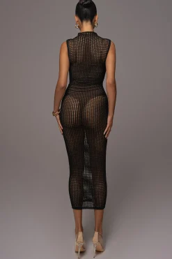 Black Pacific Tides Crochet Maxi Dress