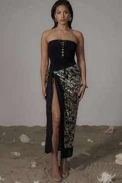 Black Positano Printed Sarong Skirt