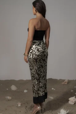 Black Positano Printed Sarong Skirt