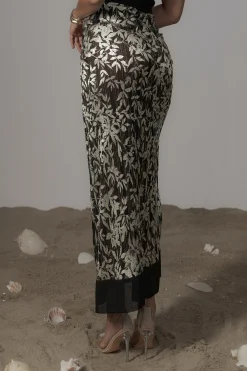 Black Positano Printed Sarong Skirt