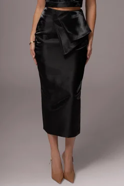 Black Reception Pleated Midi Skirt