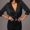 Black Satin Draped Top