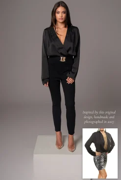 Black Satin Draped Top