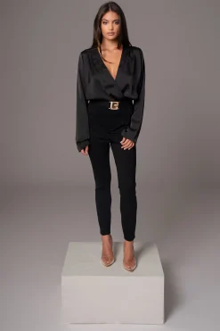 Black Satin Draped Top