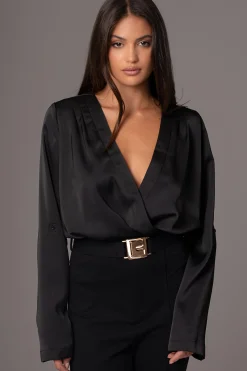 Black Satin Draped Top