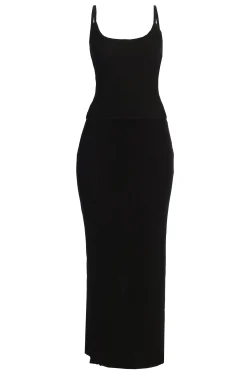 Black Serena Ribbed Skirt Set