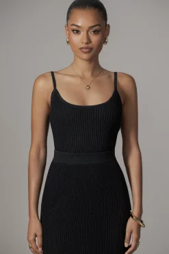 Black Serena Ribbed Skirt Set