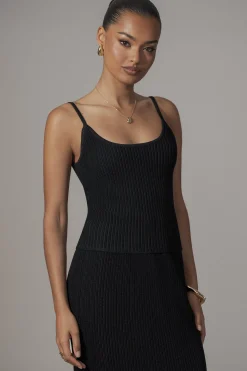 Black Serena Ribbed Skirt Set