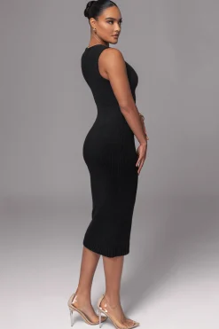 Black Sleeveless Cable Knit Dress