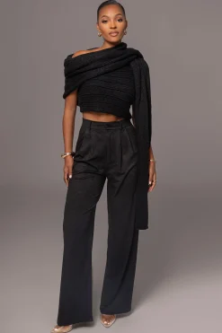 Black Soft Life Cable Knit Sweater Top