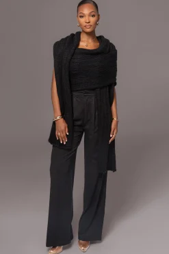 Black Soft Life Cable Knit Sweater Top