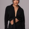 Black Soho Front Tied Woven Top