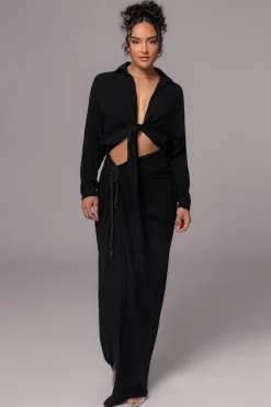 Black Soho Front Tied Woven Top
