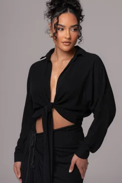Black Soho Front Tied Woven Top